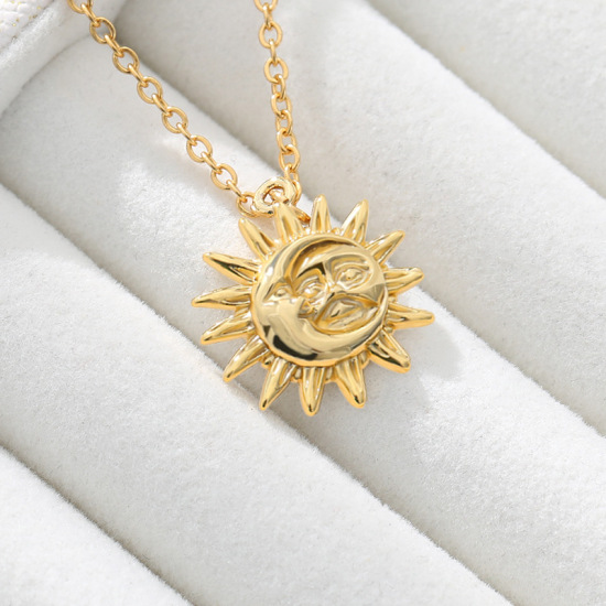 Image de Colliers en Acier Inoxydable Plaqué Or 18K Soleil 45cm long, 1 Pièce