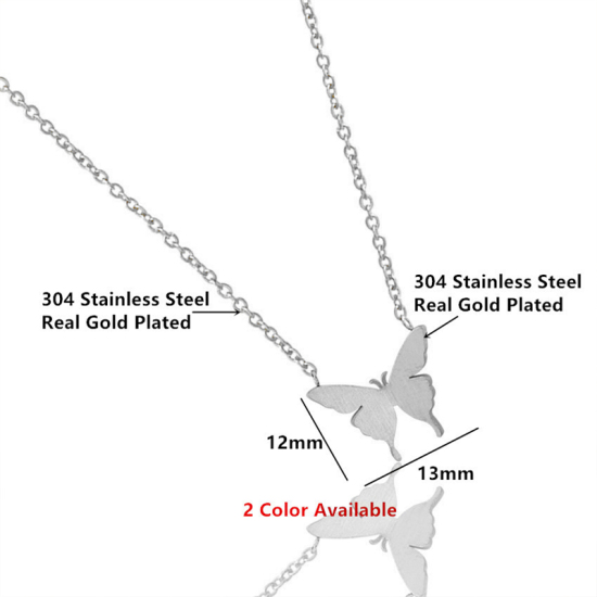 Picture of 304 Stainless Steel Insect Necklace Silver Plated Butterfly Animal 45cm(17 6/8") long, 1 Piece
