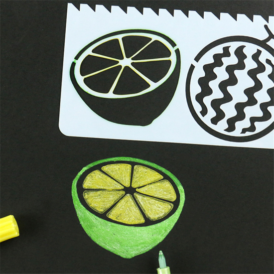 Image de Règle Pochoir de Dessin Modèle de Peinture en PET Légumes Fruits Blanc 17cm x 6cm, 1 Kit ( 8 Pcs/Kit)