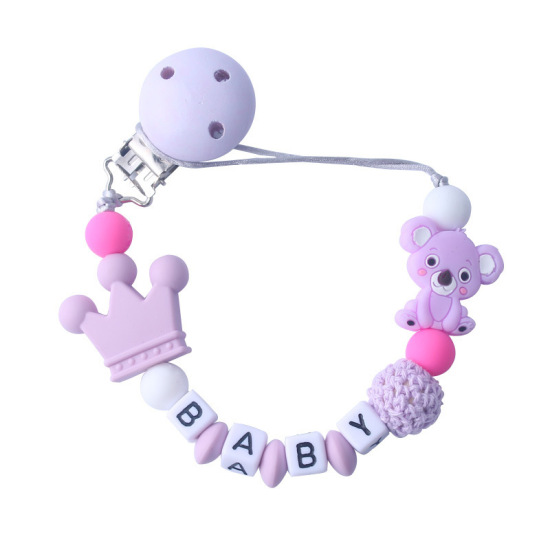 Bild von Lila - Silikon Anti-Off Schnuller Clip Leine, Baby Zahnen Perlen Schnuller Halter Binky Clip für Beißspielzeug, Beißringe, Soothie