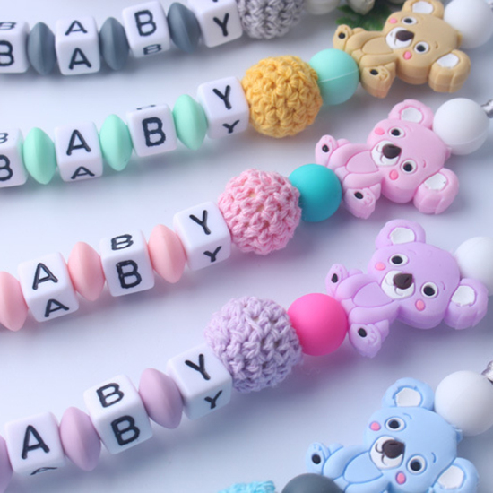 Bild von Lila - Silikon Anti-Off Schnuller Clip Leine, Baby Zahnen Perlen Schnuller Halter Binky Clip für Beißspielzeug, Beißringe, Soothie