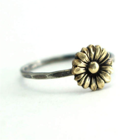 Bild von Messing Uneinstellbar Ring Antik Golden Sonnenblume 18.1mm（US Größe:8), 1 Stück                                                                                                                                                                               
