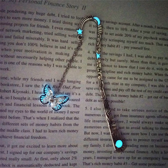 Picture of Insect Bookmark Butterfly Animal Antique Silver Color Glow In The Dark Luminous Star 12.3cm, 1 Piece