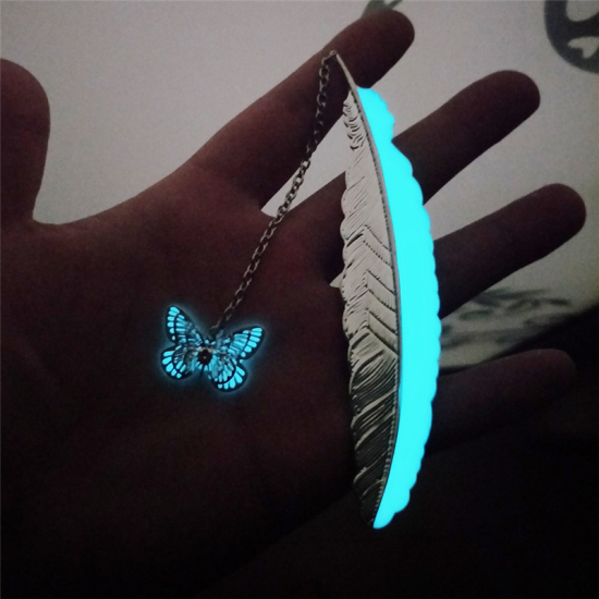 Picture of Insect Bookmark Butterfly Animal Silver Plated Glow In The Dark Luminous Feather 11.4cm, 1 Piece
