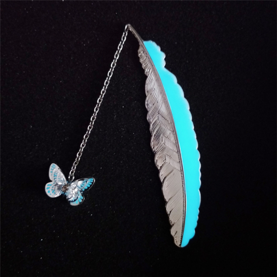 Picture of Insect Bookmark Butterfly Animal Silver Plated Glow In The Dark Luminous Feather 11.4cm, 1 Piece