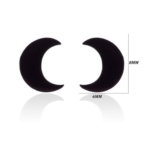 Picture of Stainless Steel Ear Post Stud Earrings Black Half Moon 8mm x 6mm, 1 Pair