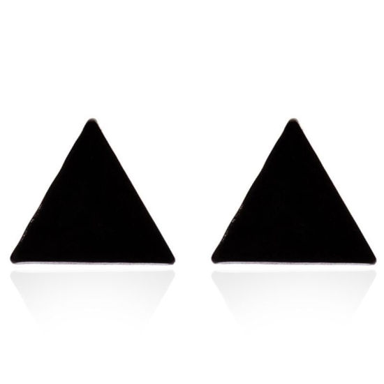 Picture of Stainless Steel Ear Post Stud Earrings Black Triangle 8mm x 6mm, 1 Pair