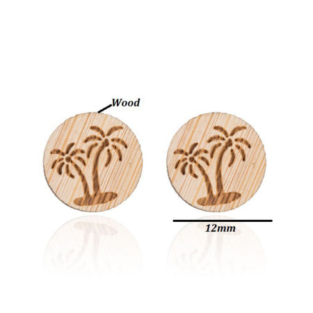 Picture of Stainless Steel Ear Post Stud Earrings Light Brown Round Coconut Palm Tree 12mm Dia., 1 Pair