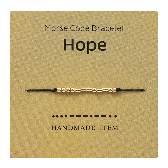 Image de Bracelets Tressés Code Morse en Cuivre Doré Noir Mots" Hope " 1 Pièce