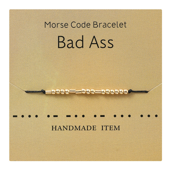 Image de Bracelets Tressés Code Morse en Cuivre & Polyester Doré Noir Mots" Bad Ass " 1 Pièce