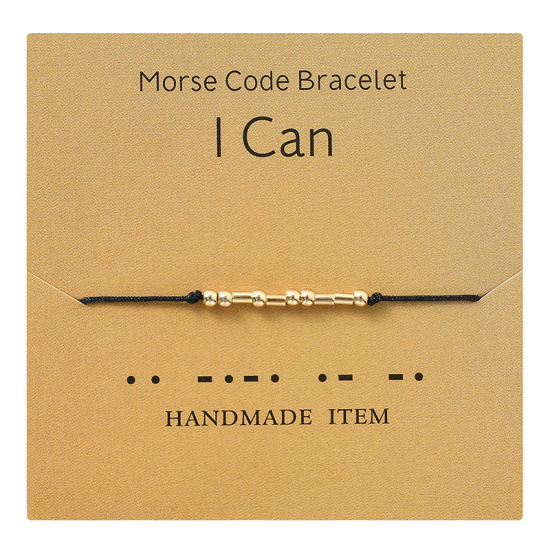 Image de Bracelets Tressés Code Morse en Cuivre Doré Noir Mots" I Can " 1 Pièce