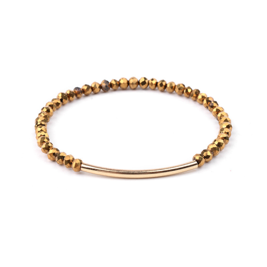 Picture of Crystal ( Natural ) Dainty Bracelets Delicate Bracelets Beaded Bracelet Golden Curve Elastic 18cm(7 1/8") long, 1 Piece