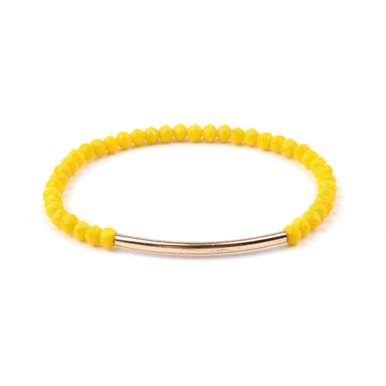 Picture of Crystal ( Natural ) Dainty Bracelets Delicate Bracelets Beaded Bracelet Yellow Curve Elastic 18cm(7 1/8") long, 1 Piece