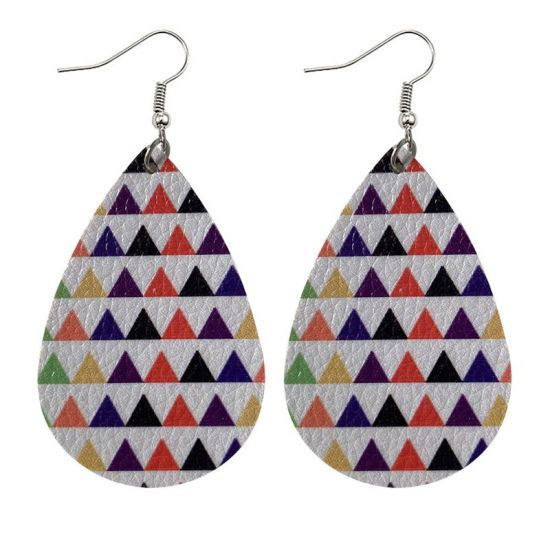 Picture of PU Leather Halloween Earrings Multicolor Drop Triangle 78mm x 38mm, 1 Pair