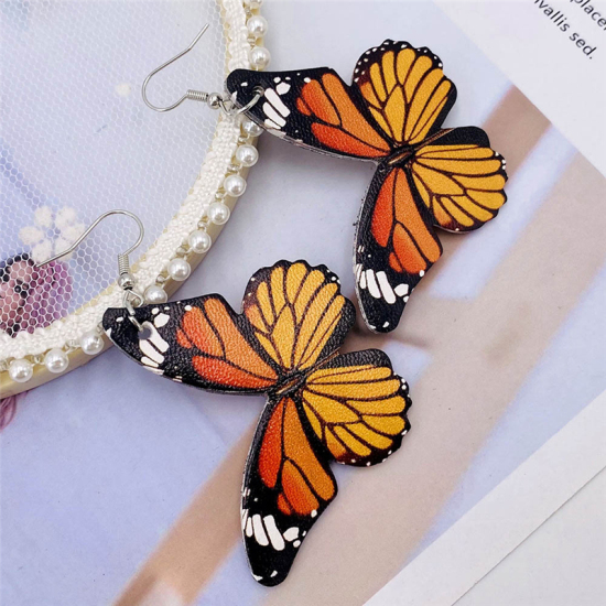 Imagen de PU Insecto Pendientes Amarillo Mariposa Al Azar 71mm x 52mm, 1 Par