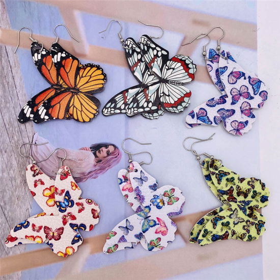 Imagen de PU Insecto Pendientes Amarillo Mariposa Al Azar 71mm x 52mm, 1 Par