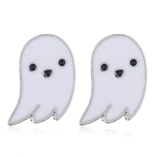 Picture of Ear Post Stud Earrings White Halloween Ghost 20mm, 1 Pair