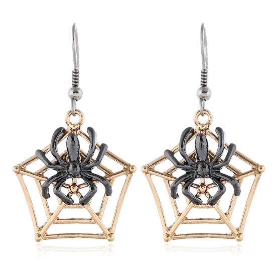 Picture of Earrings Gold Plated Black Halloween Cobweb Spider 45mm, 1 Pair