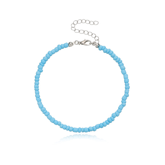 Изображение Акриловые Богемный стиль Ножной браслет из бисера Синий Круглые 21.5см длина, 1 ШТ