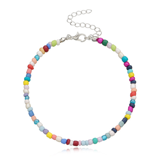 Image de Bracelet de Cheville Perlé Style Bohème en Acrylique Multicolore Rond 21.5cm long, 1 Pièce