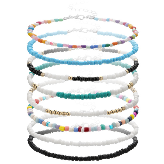 Picture of Acrylic Boho Chic Bohemia Beaded Anklet Multicolor Round 21.5cm(8 4/8") long, 1 Piece
