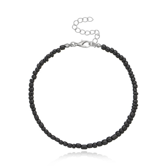Image de Bracelet de Cheville Perlé Style Bohème en Acrylique Noir Rond 21.5cm long, 1 Pièce