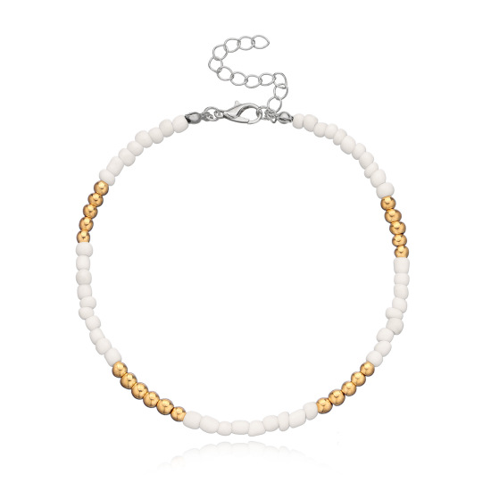Bild von Acryl Böhmischer Stil Perlen Fußkettchen Vergoldet Weiß Rund 21.5cm lang, 1 Strang