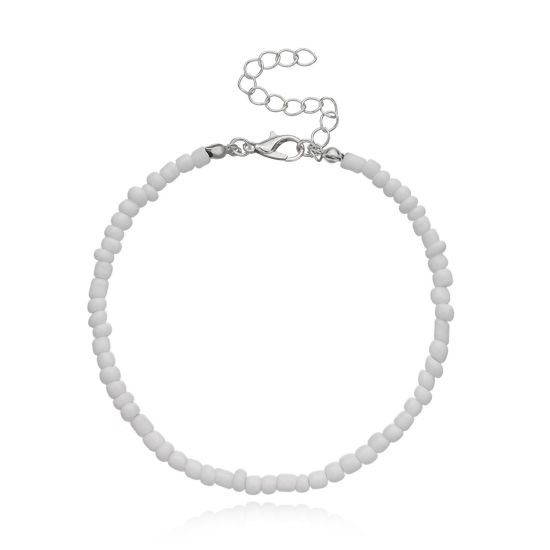 Bild von Acryl Böhmischer Stil Perlen Fußkettchen Weiß Rund 21.5cm lang, 1 Strang