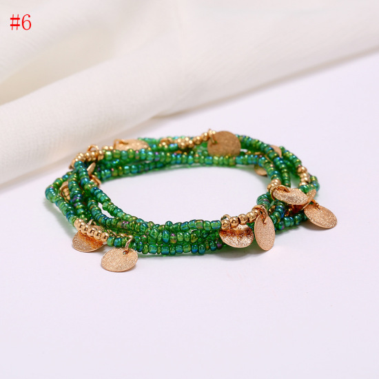 Picture of Boho Chic Bohemia Beaded Layered Body Waist Belly Chain Necklace Round Green 85cm(33 4/8") long, 1 Piece