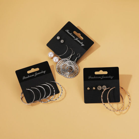 Image de Hoop Earrings Gold Plated Circle Ring Round Clear Rhinestone 1 Set ( 3 Pairs/Set)