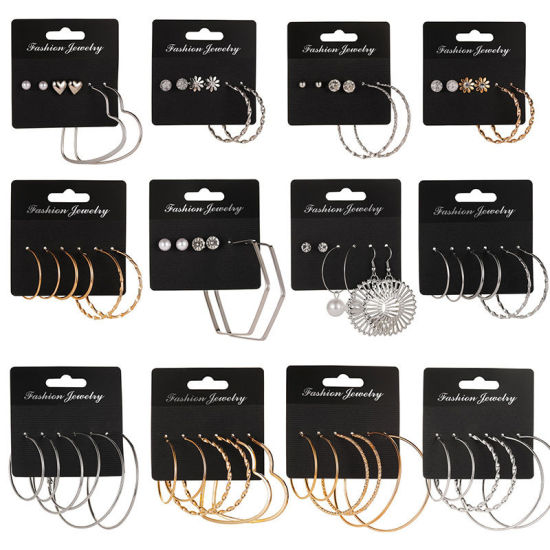 Image de Hoop Earrings Silver Tone Circle Ring Clear Rhinestone 1 Set ( 2 Pairs/Set)