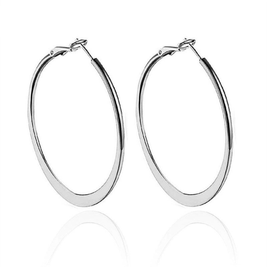 Picture of Hoop Earrings Silver Tone Circle Ring 4cm Dia, 1 Pair