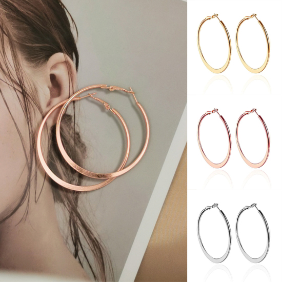 Изображение Hoop Earrings Rose Gold Circle Ring 5cm Dia, 1 Pair