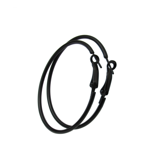 Picture of Hoop Earrings Black Circle Ring 5cm Dia, 1 Pair