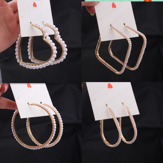 Picture of Hoop Earrings Gold Plated White Imitation Pearl Heart 1 Pair