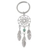 Picture of New Fashion Vintage Key Chains Key Rings Dreamcatcher Antique Silver Color Feather Pendants Green Bead 10.5cm x 3cm, 1 Piece