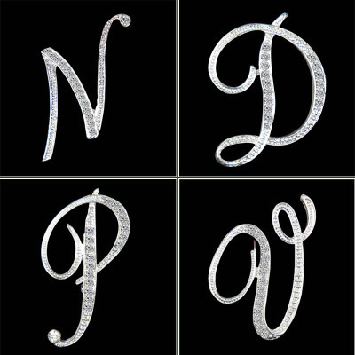 Picture of Pin Brooches Capital Alphabet/ Letter Message " B " Silver Plated Clear Rhinestone 1 Piece