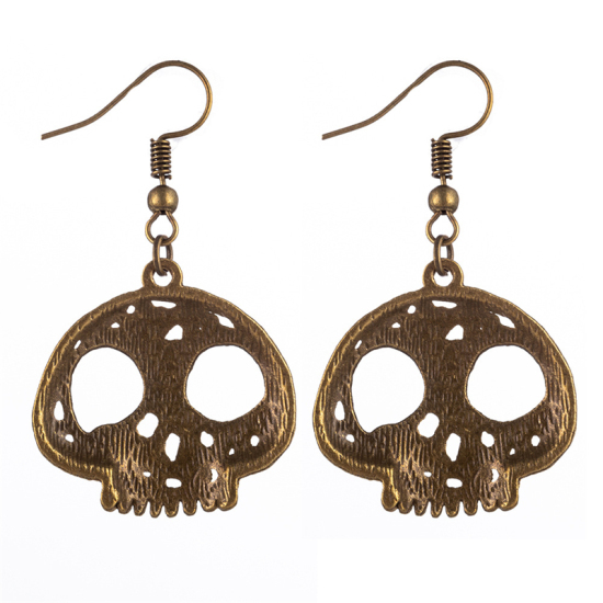 Picture of Halloween Earrings Bronzed Skull 1 Pair