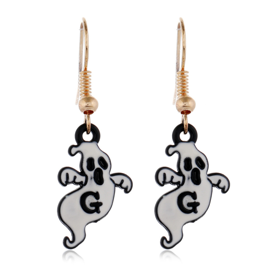 Picture of Earrings Gold Plated Black & White Halloween Ghost 1 Pair