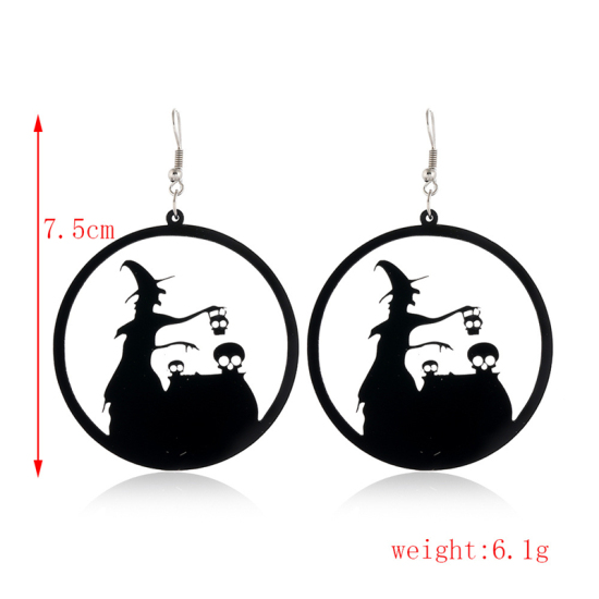 Picture of Earrings Black Round Halloween Cobweb 1 Pair