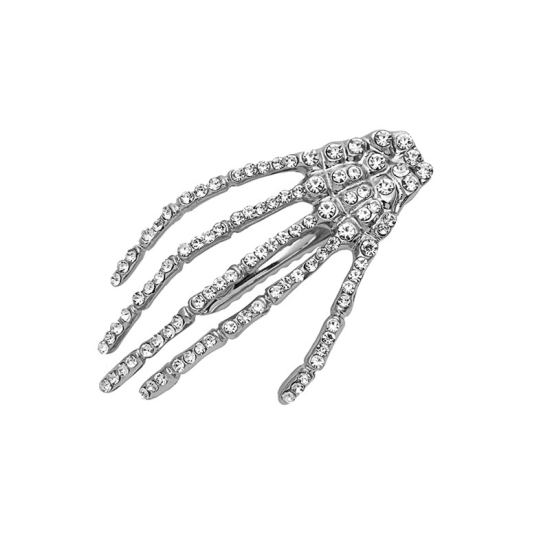 Imagen de Halloween Hair Clips Silver Color Hand Clear Rhinestone 1 Piece
