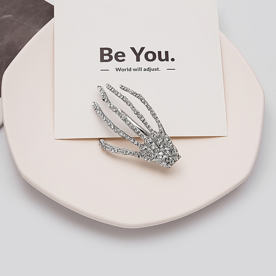 Imagen de Halloween Hair Clips Silver Color Hand Clear Rhinestone 1 Piece