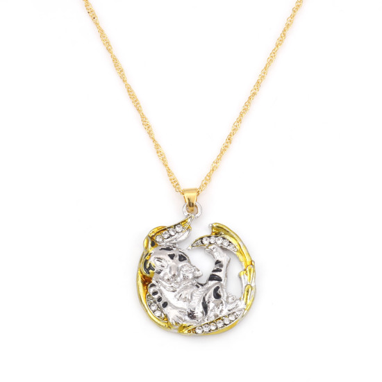 Image de Necklace Gold Plated & Silver Tone C Shape Tiger Clear Rhinestone 45cm(17 6/8") long, 1 Piece