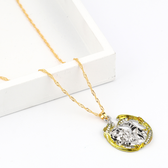 Image de Necklace Gold Plated & Silver Tone C Shape Tiger Clear Rhinestone 50cm(19 5/8") long, 1 Piece