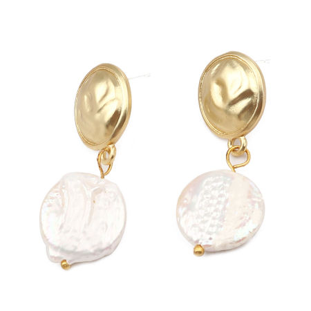 Image de Boucles d'Oreilles en Perle de Culture Or Mat Blanc Rond 40mm x 16mm, Epaisseur de Fil: (21 gauge), 1 Paire