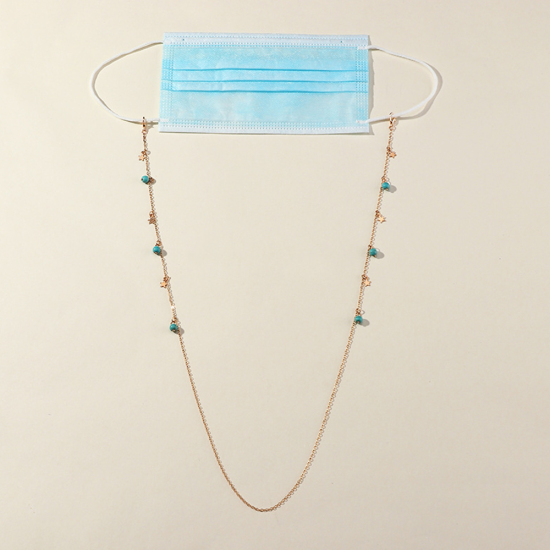 Picture of Face Mask And Glasses Neck Strap Lariat Lanyard Necklace Gold Plated Star Green Blue 72cm long, 1 Piece