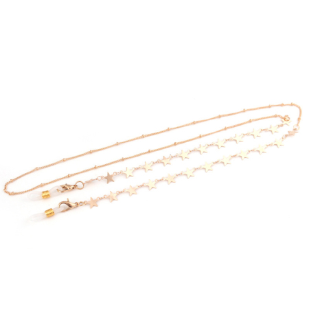 Imagen de Face Mask And Glasses Neck Strap Lariat Lanyard Necklace Gold Plated Star 70cm(27 4/8")  long, 1 Piece