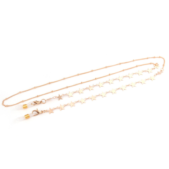 Bild von Face Mask And Glasses Neck Strap Lariat Lanyard Necklace Gold Plated Star 70cm(27 4/8")  long, 1 Piece