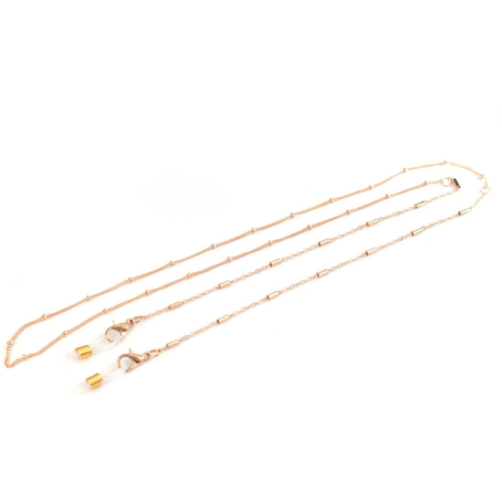 Изображение Face Mask And Glasses Neck Strap Lariat Lanyard Necklace Gold Plated Cylinder 70cm(27 4/8")  long, 1 Piece