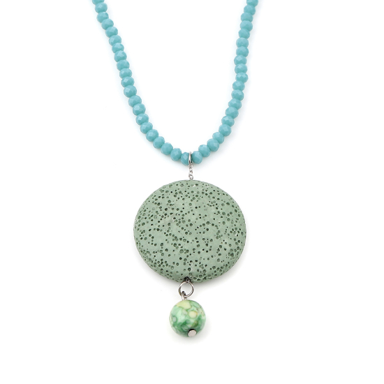 Picture of Lava Rock Beaded Necklace Light Green Round 45.5cm(17 7/8") long, 1 Piece